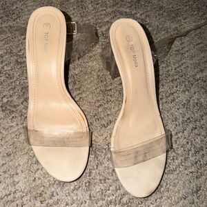 TOP Moda Clear-Strap Nude Slide Heels Sz 9
